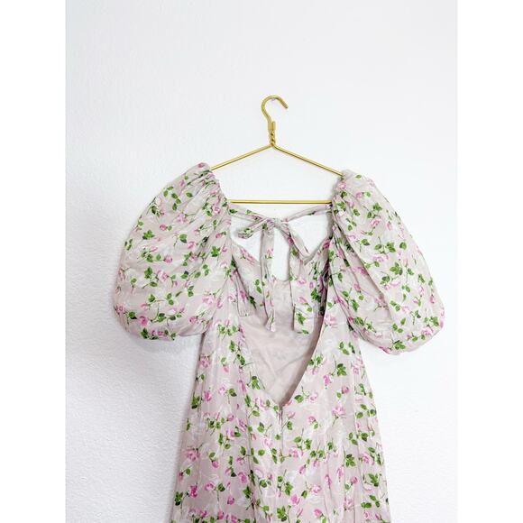 Revolve LPA Hartley Midi Dress Size Medium Floral Puff Sleeve Coquette Feminine - Picture 12 of 14